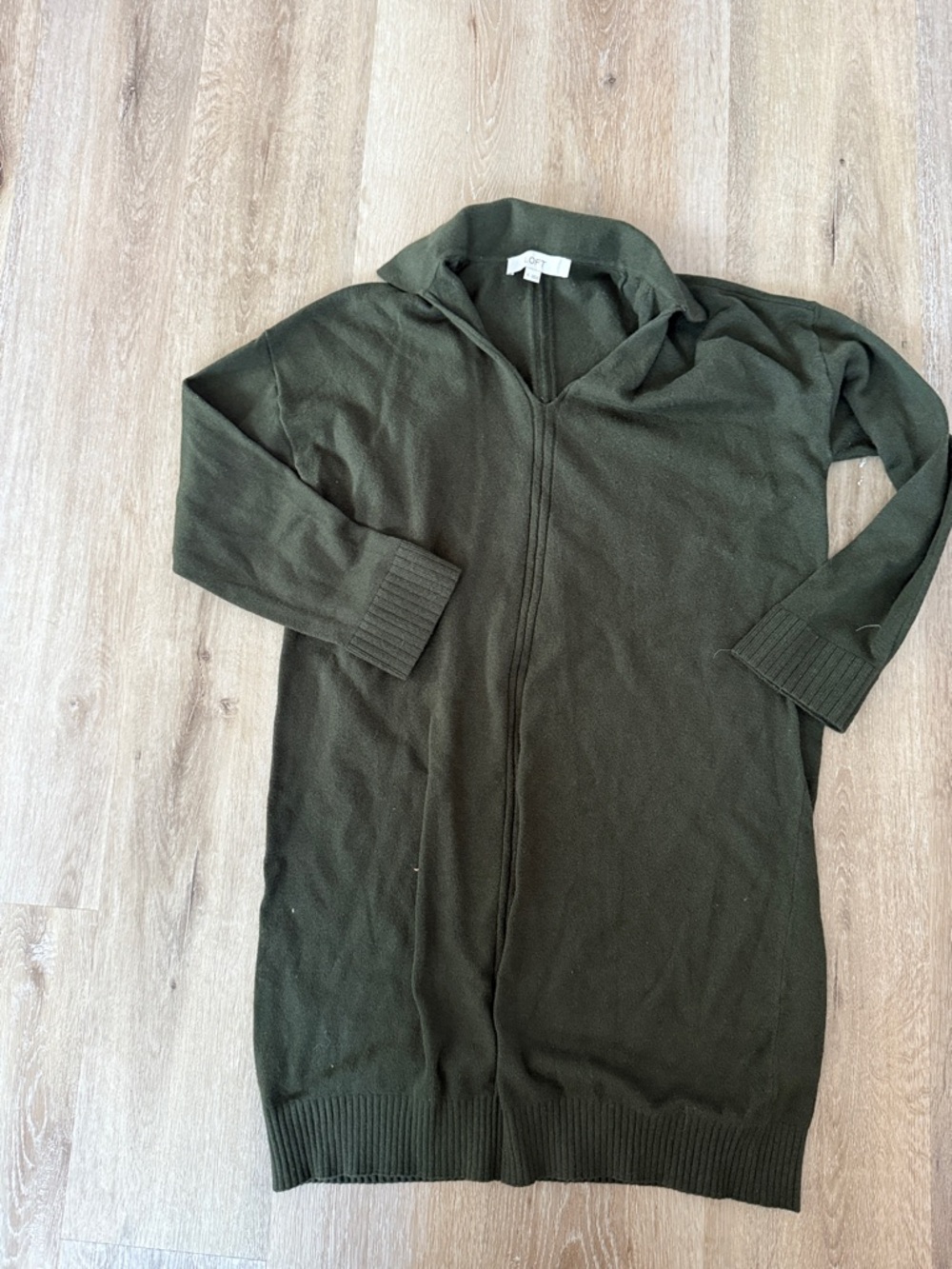 LOFT Olive Green Knit Long-Sleeve Sweater Dress